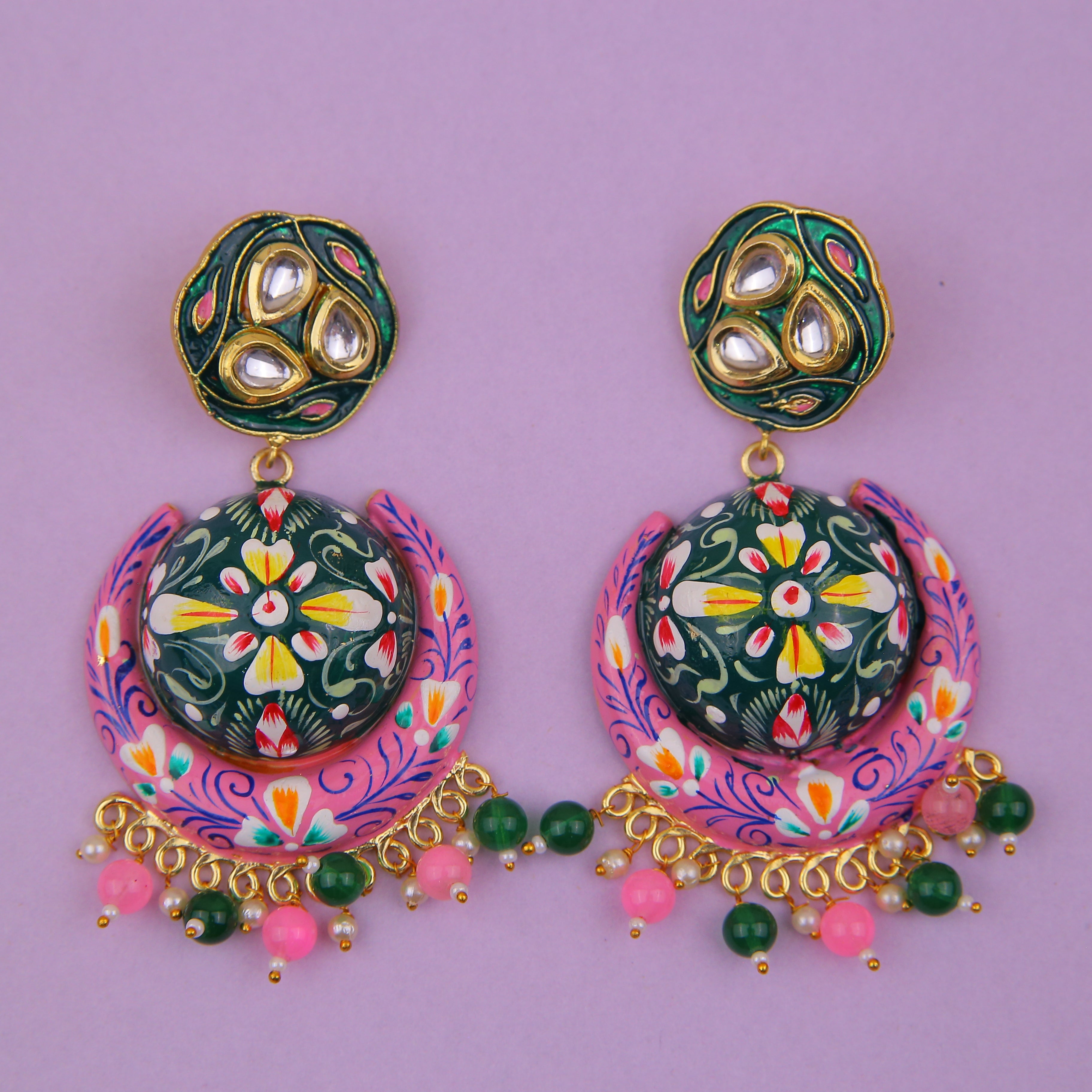 Himanchal Jhumkay - Green&Pink