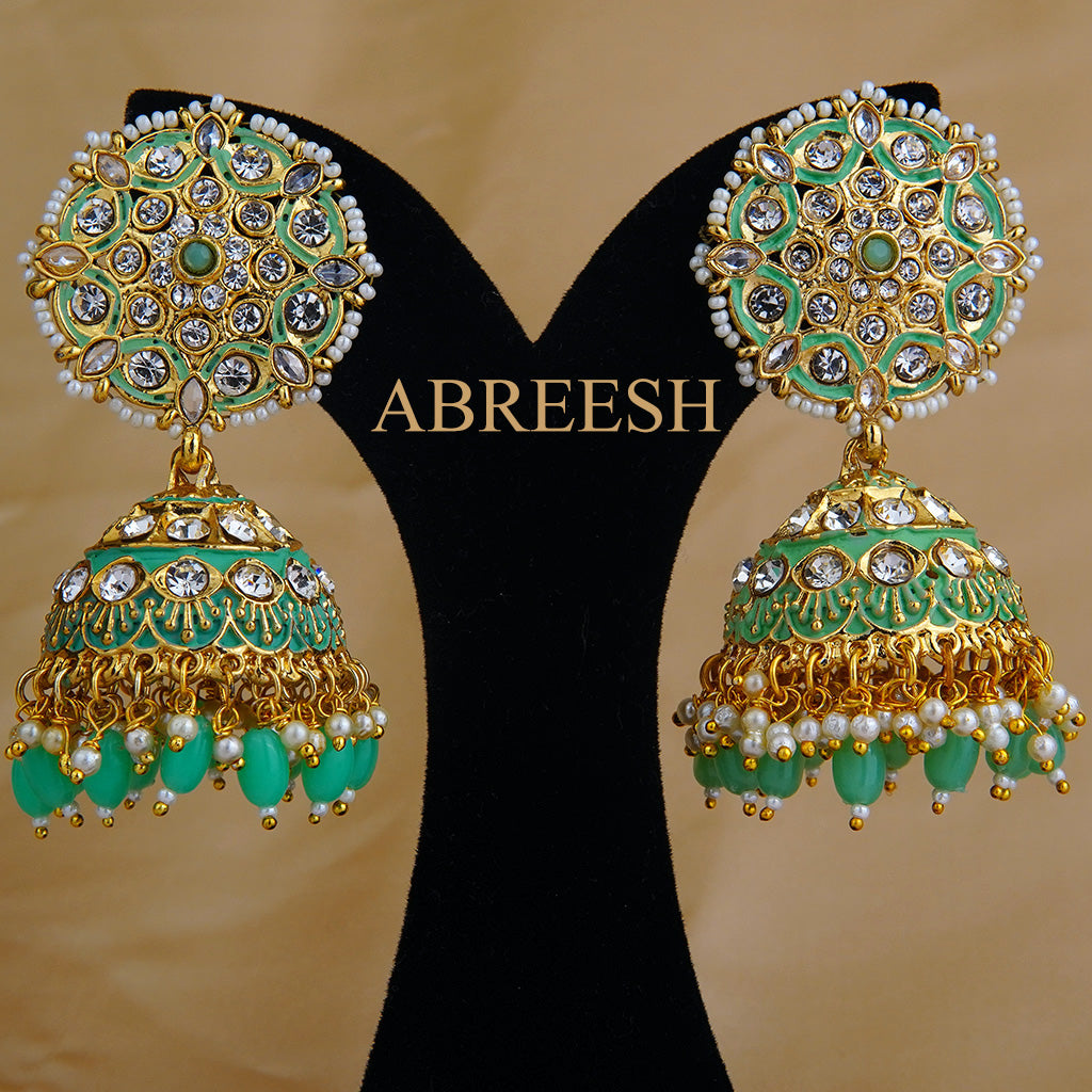 Zabar Jhumkay Mint&Gold